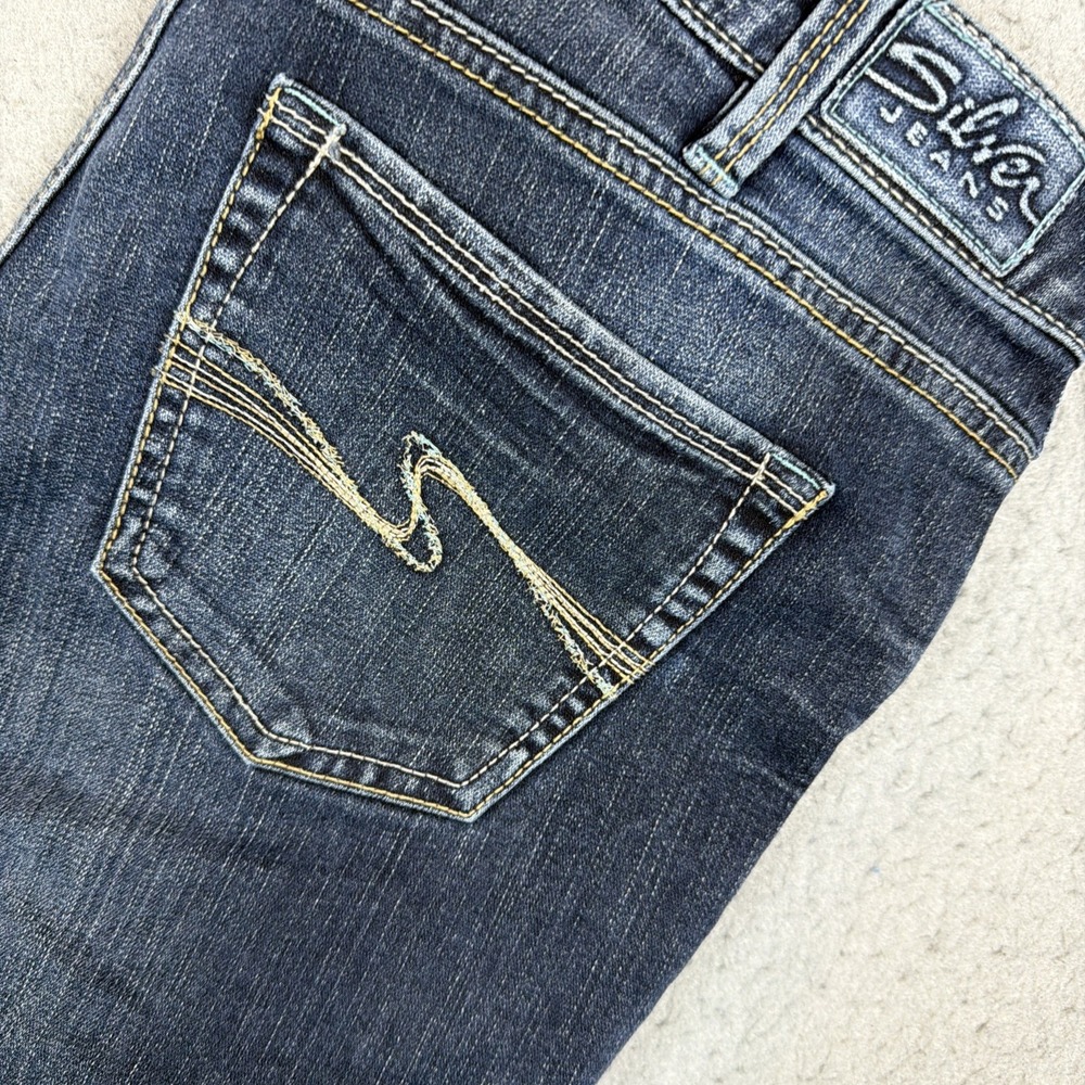 Y2K Silver Women 31 Blue Jean Capris Aiko Whiskered Dark Wash VTG Hong Kong